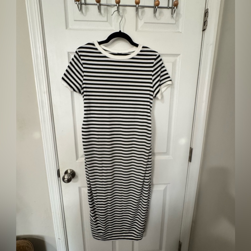 Midi Black and White Striped Maternity Dress